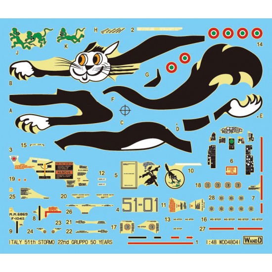 Decals for 1/48 Italian AF Lockheed F-104S Starfighter Cat and Mice 50th Anniversary