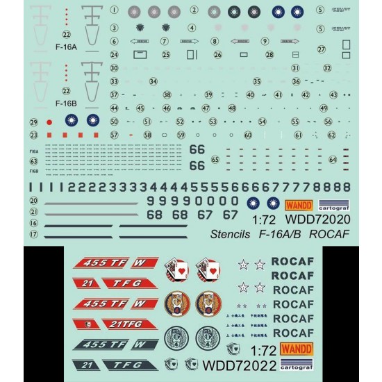 1/72 ROCAF F-16A/B Block 20, 21st TFG, 455th TFW Chiayi AFB Decal 