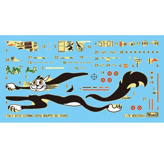Decals for 1/72 Italian AF Lockheed F-104S Starfighter Cat and Mice 50th Anniversary