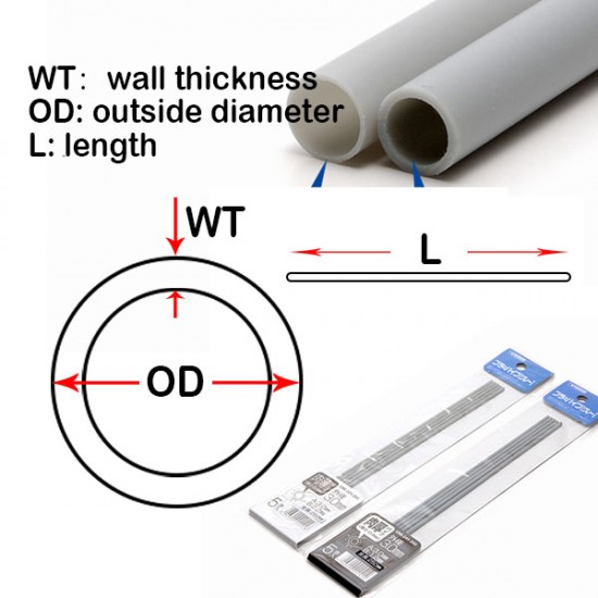 Gray Plastic Pipe #Thick (WT: 0.9mm, OD: 5.5mm, L: 250mm, 3pcs)