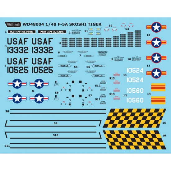 Wolfpack 1/48 decal F-5A/C Skoshi Tiger - USAF & South Vietnam AF in Vietnam War Wolfpack 1/48 decal F-5A/C Skoshi Tiger - USAF & South Vietnam AF in Vietnam War