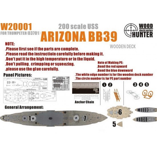 1/200 USS Battleship Arizona BB-39 Wooden Deck for Trumpeter kit #03701