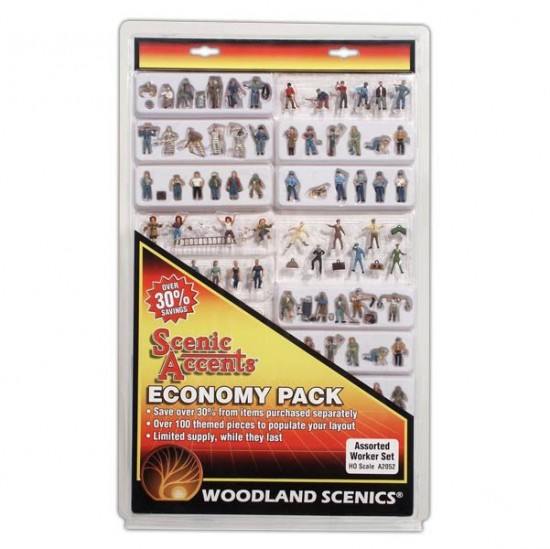 HO Scale Economy Pack - Assorted Worker Set (over 100 figures, animals w/accessories)