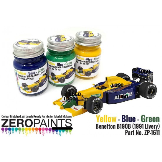 Benetton B190B (1991 Livery) Yellow, Blue, Green Paint Set (3 x 30ml)