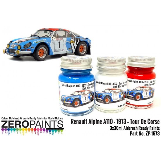 Renault Alpine A110 1973 - Tour De Corse Red, White & Blue Paint Set (3x 30ml)