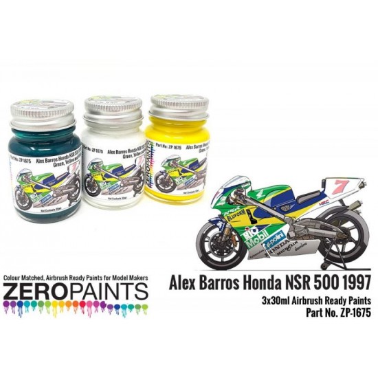 Alex Barros Honda NSR 500 1997 Green, Yellow and White Paint Set (3x 30ml)