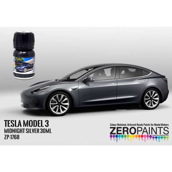 Silver Modelling Paint Tesla Paint - Model 3 Midnight Silver (30ml) Zero Paints 1768-MID