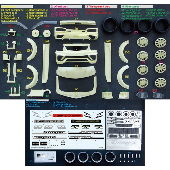 1/24 Hiace S.A.D Custom Stinger J Transkit parts for Aoshima kits