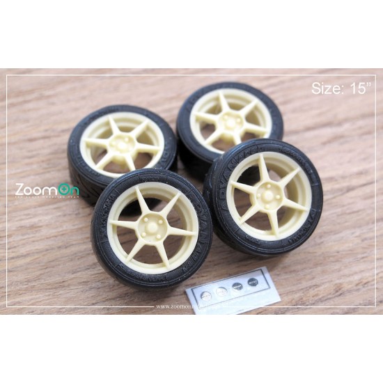 1/24 15'' Buddy Club P1 Rim set with Tyres