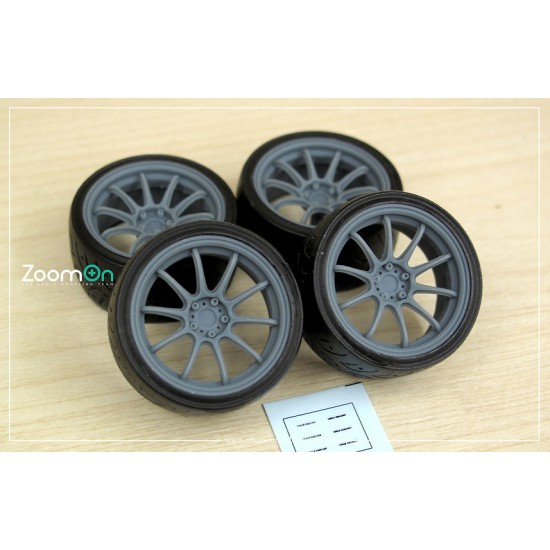 1/24 20'' Work Emotion ZR10 Rim set (5 holes) with Tyres