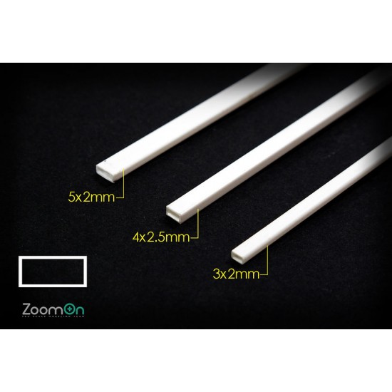Rectangle Plastic Rod set #Tube (1pc: 5x2mm, 1pc: 4x2.5mm, 1pc: 3x2mm, each length 250mm)