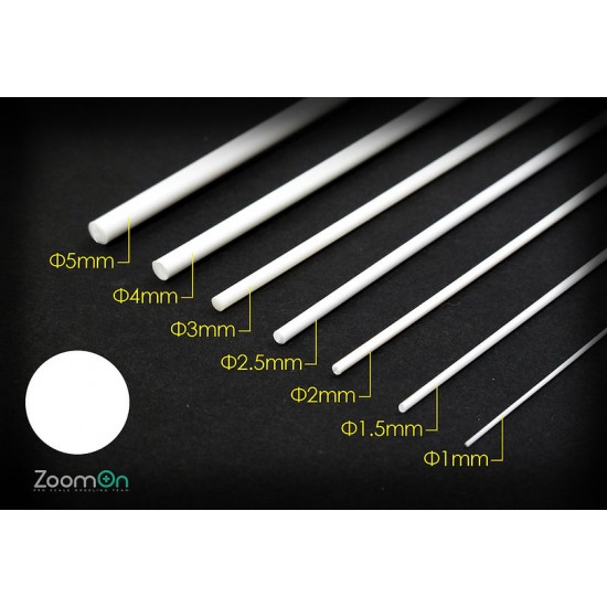 Circle Plastic Rod #Solid (7pcs, dia. 1mm-5mm, each length 250mm)