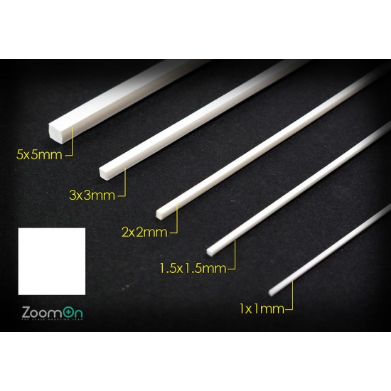Square Plastic Rod set #Solid (5pcs, each length 250mm)
