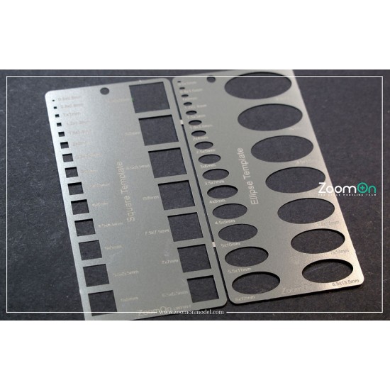 Square and Ellipse Template (Size 0.5mm-9.5mm)