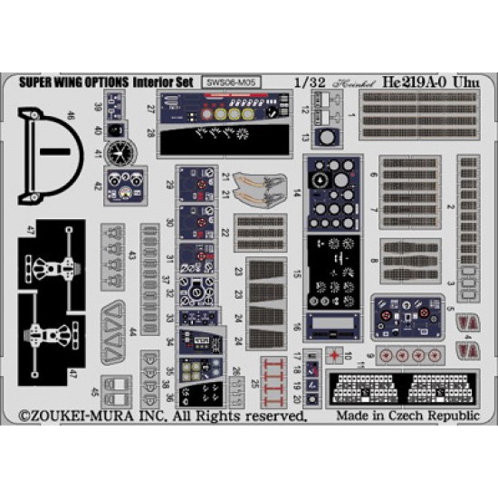 1/32 Heinkel He 219 A-0 UHU Interior Detail-up Set (1 Photo-Etched Sheet)