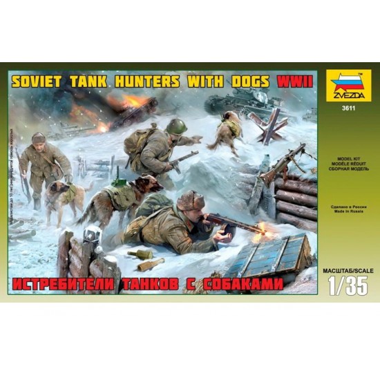 1/35 Dogs Fighting Against Tanks - Soviet Soldiers (3pcs) & Dogs (3pcs) w/Anti-tank Bombs