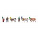 HO Scale Alpine Cattle Drive (3 coloured figures with 3 cows)