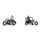 HO Scale Rockers on Motorbikes (2 coloured figures with motorcycles)