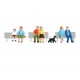 HO Scale Sitting & Waiting  (2 men, 3 women, 1 child & 1 dog)