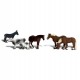 HO Scale Farm Animals (donkey, cow, calf, black horse, 2 workhorses)