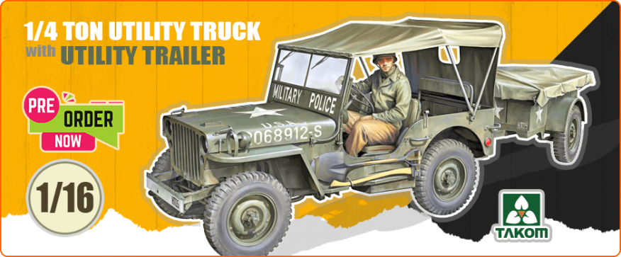 Takom 1026 1/16 1/4 Ton Utility Truck with 1/4 Ton Utility Trailer